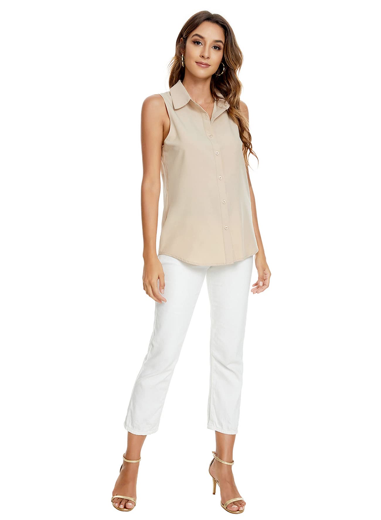 Women's Sleeveless Button Down Blouse – V-Neck Casual Summer Tank Top