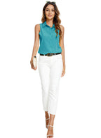 Women's Sleeveless Button Down Blouse – V-Neck Casual Summer Tank Top