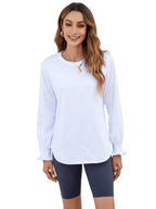Women's Puff Sleeve Crew Neck Top – Long Sleeve Casual Cotton Blend T-Shirt