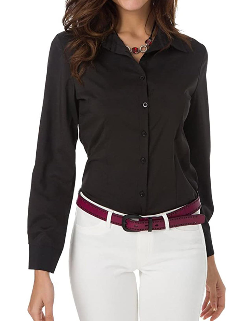 Atnlewhi Womens Long Sleeve Button Down Shirts Classic Blouse Stretch Wrinkle-Free Work Office Casual Dress Shirt