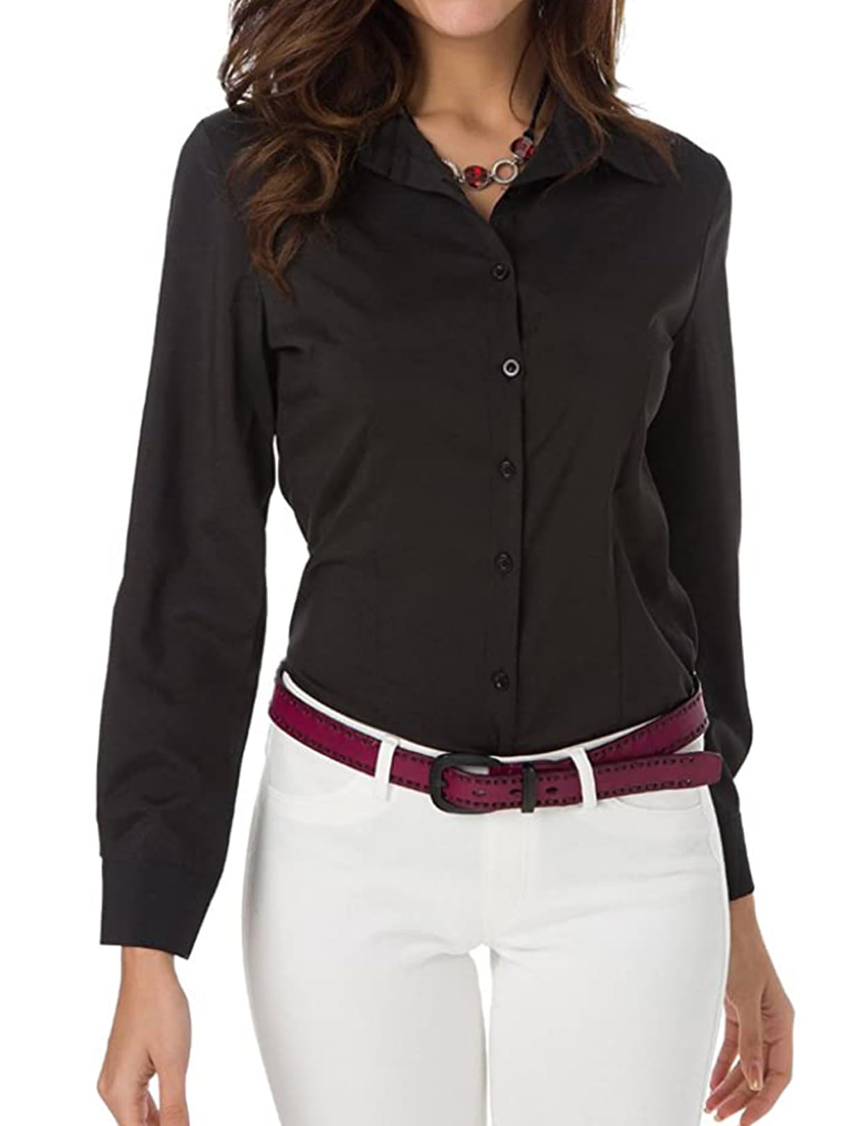 Atnlewhi Womens Long Sleeve Button Down Shirts Classic Blouse Stretch Wrinkle-Free Work Office Casual Dress Shirt