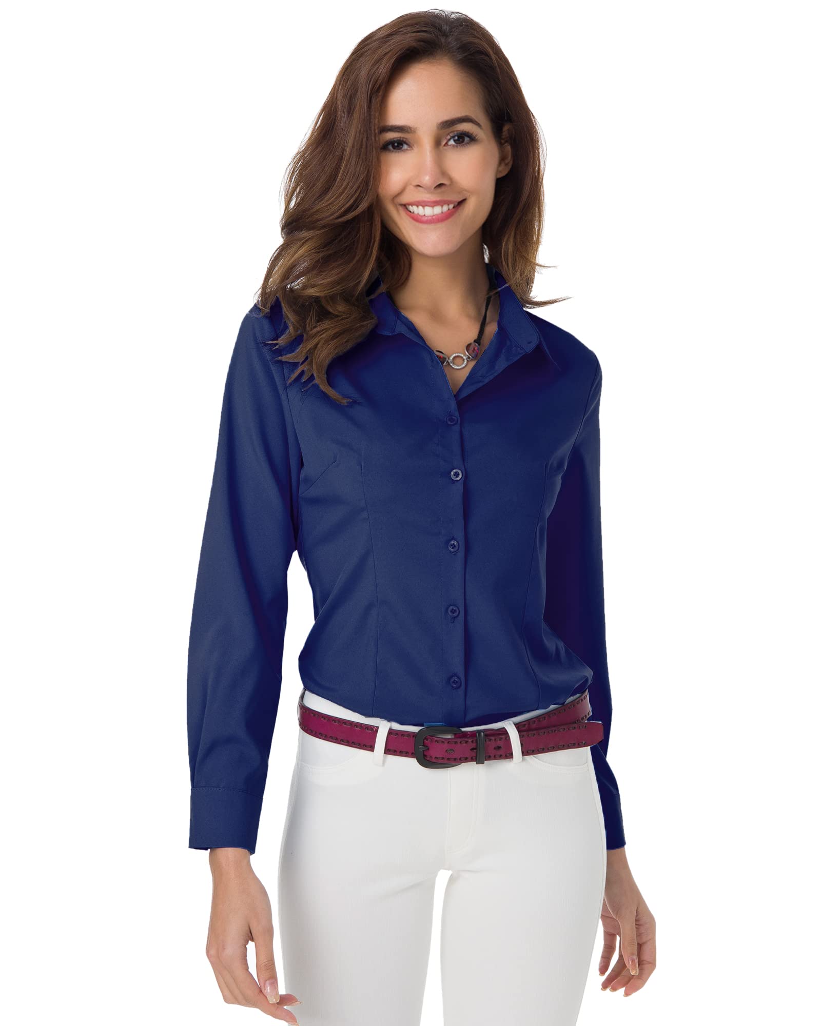 Atnlewhi Womens Long Sleeve Button Down Shirts Classic Blouse Stretch Wrinkle-Free Work Office Casual Dress Shirt