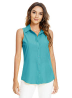 Women's Sleeveless Button Down Blouse – V-Neck Casual Summer Tank Top