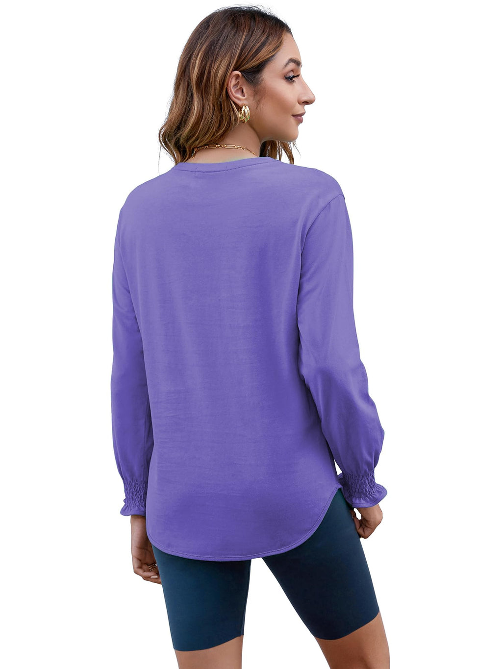 Women's Puff Sleeve Crew Neck Top – Long Sleeve Casual Cotton Blend T-Shirt