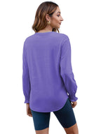 Women's Puff Sleeve Crew Neck Top – Long Sleeve Casual Cotton Blend T-Shirt