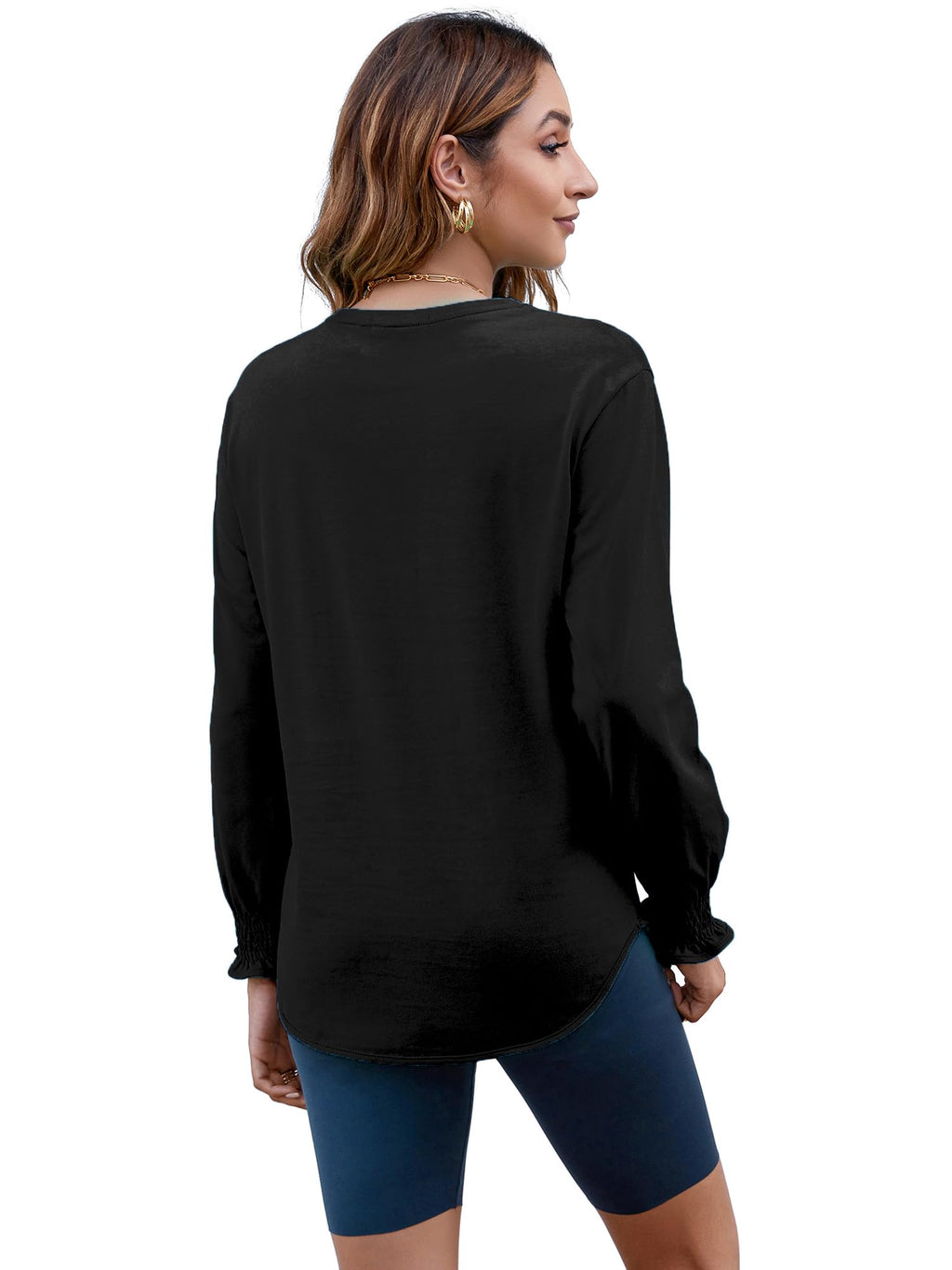 Women's Puff Sleeve Crew Neck Top – Long Sleeve Casual Cotton Blend T-Shirt