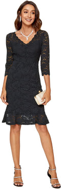 Atnlewhi Womens 3/4 Sleeve Slim Fit Lace Cocktail Dresses Party Wedding Guest V Neck Formal Evening Bodycon Dress