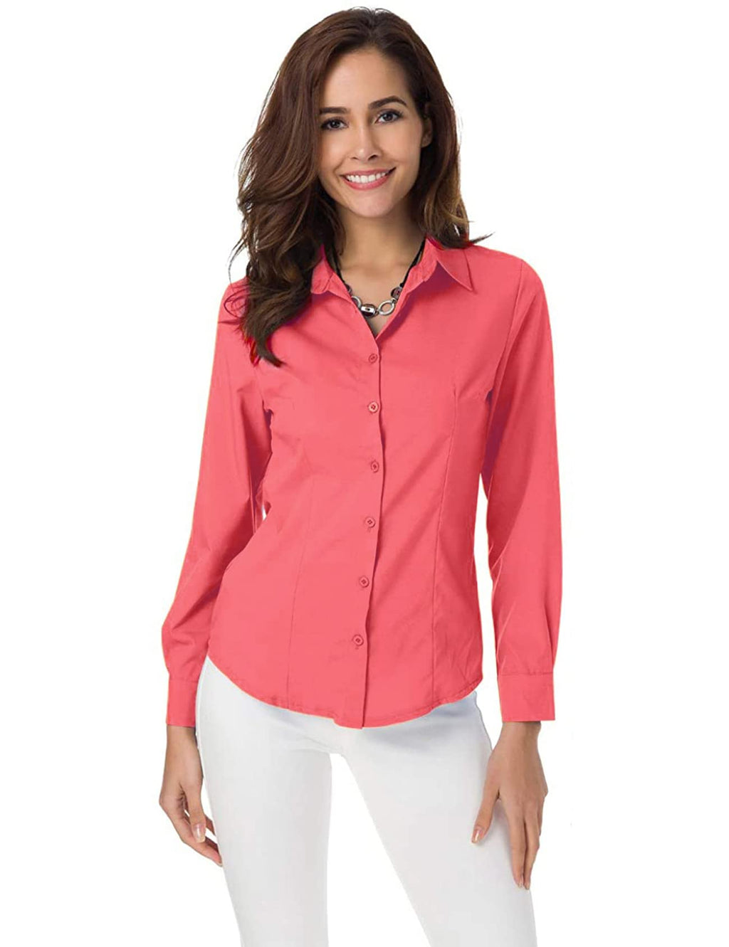 Atnlewhi Womens Long Sleeve Button Down Shirts Classic Blouse Stretch Wrinkle-Free Work Office Casual Dress Shirt