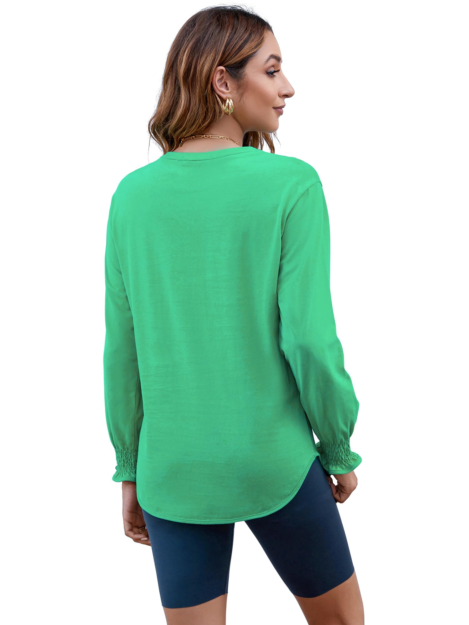 Women's Puff Sleeve Crew Neck Top – Long Sleeve Casual Cotton Blend T-Shirt