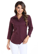 Women's 3/4 Sleeve Button Down Shirt – Stretch Cotton Business Casual Blouse
