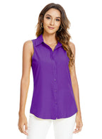 Women's Sleeveless Button Down Blouse – V-Neck Casual Summer Tank Top