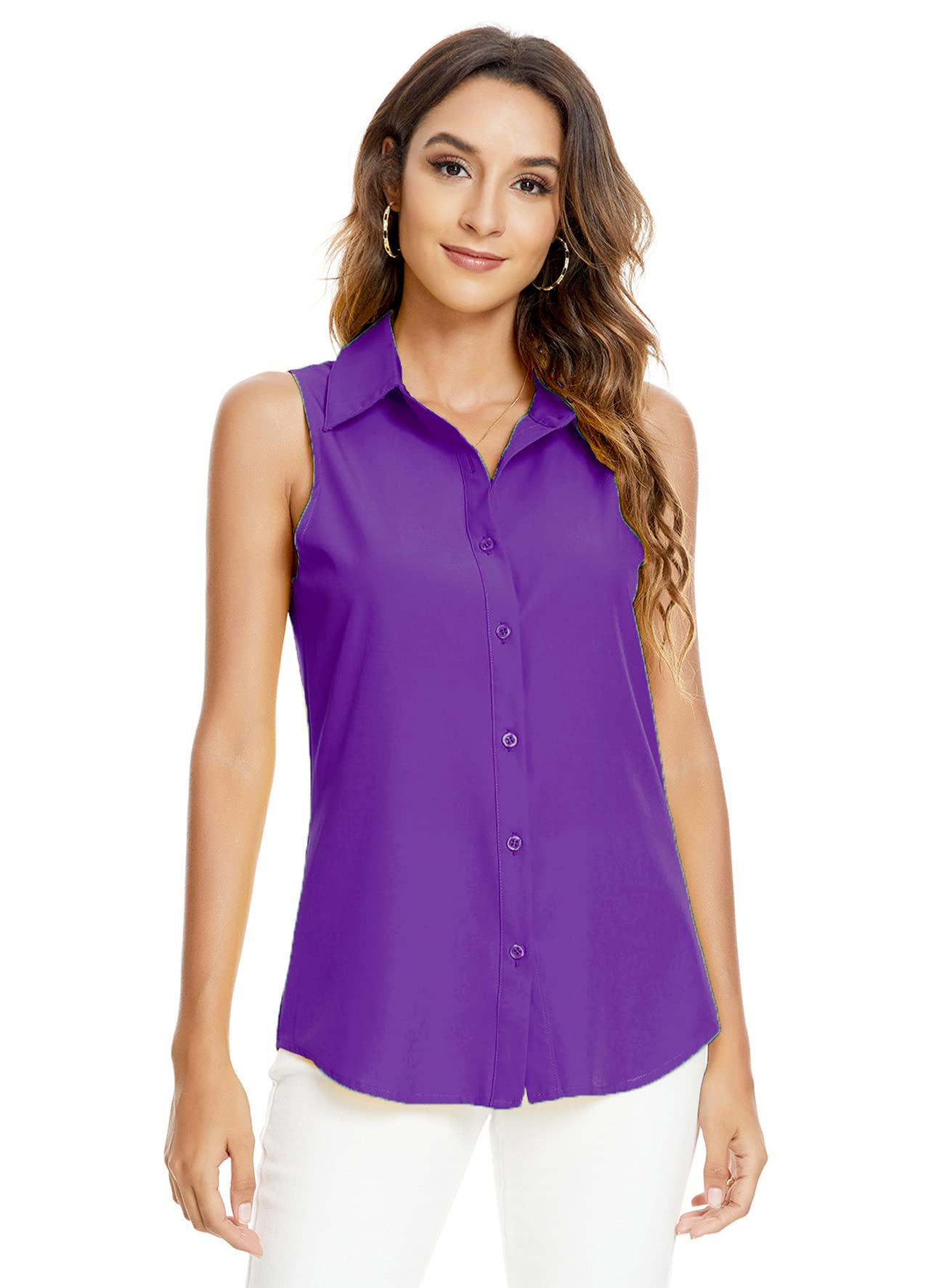 Women's Sleeveless Button Down Blouse – V-Neck Casual Summer Tank Top