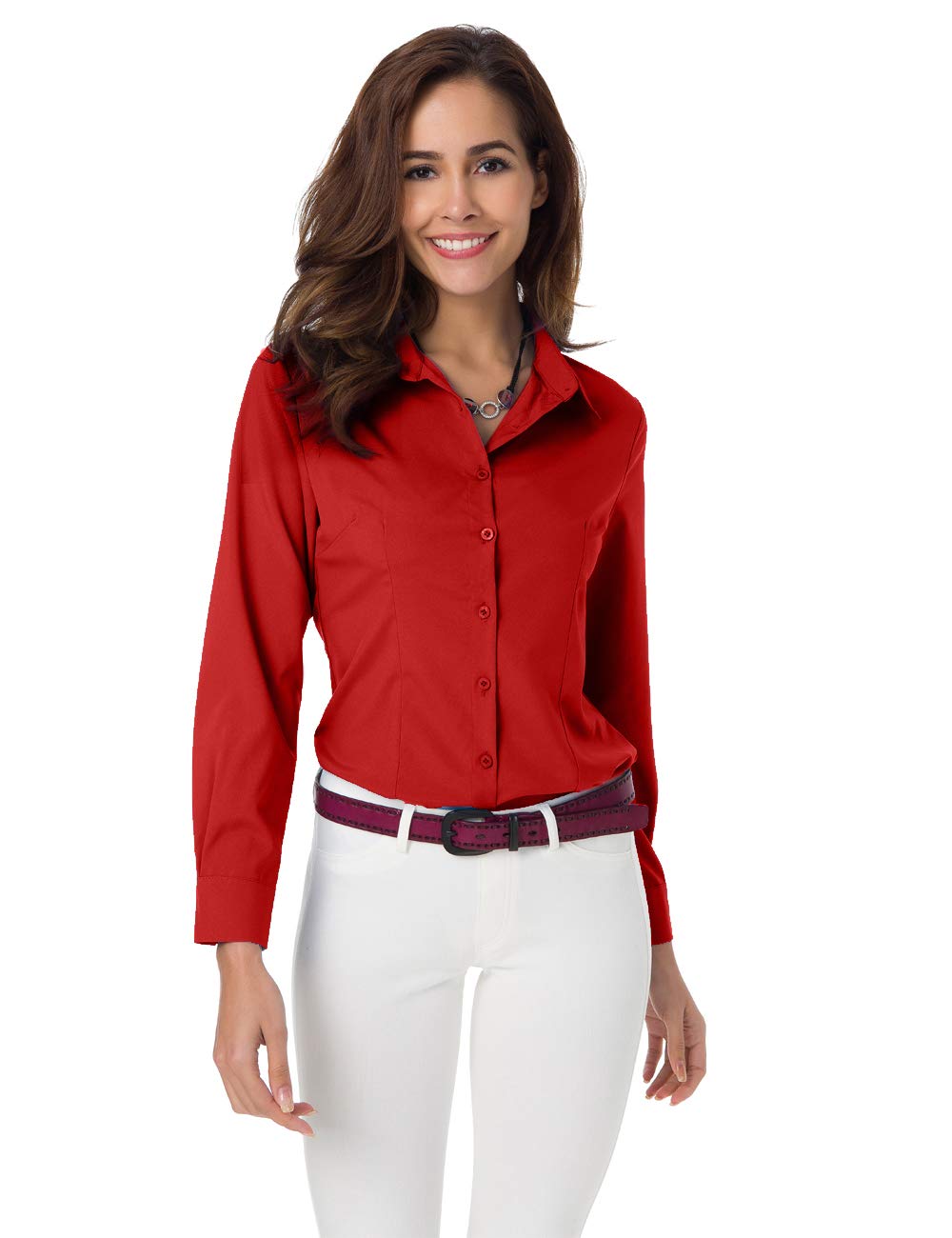 Atnlewhi Womens Long Sleeve Button Down Shirts Classic Blouse Stretch Wrinkle-Free Work Office Casual Dress Shirt