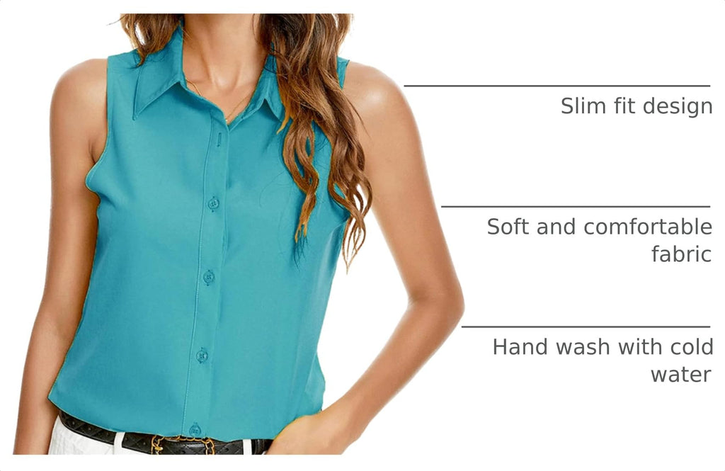 Women's Sleeveless Button Down Blouse – V-Neck Casual Summer Tank Top