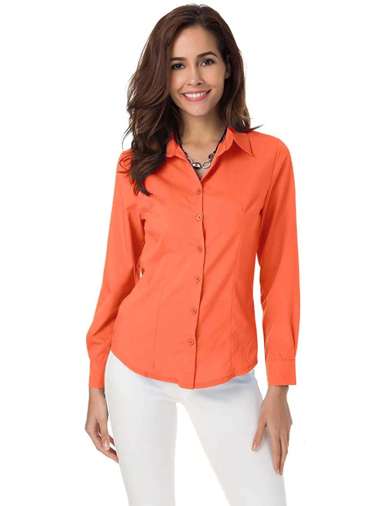 Atnlewhi Womens Long Sleeve Button Down Shirts Classic Blouse Stretch Wrinkle-Free Work Office Casual Dress Shirt