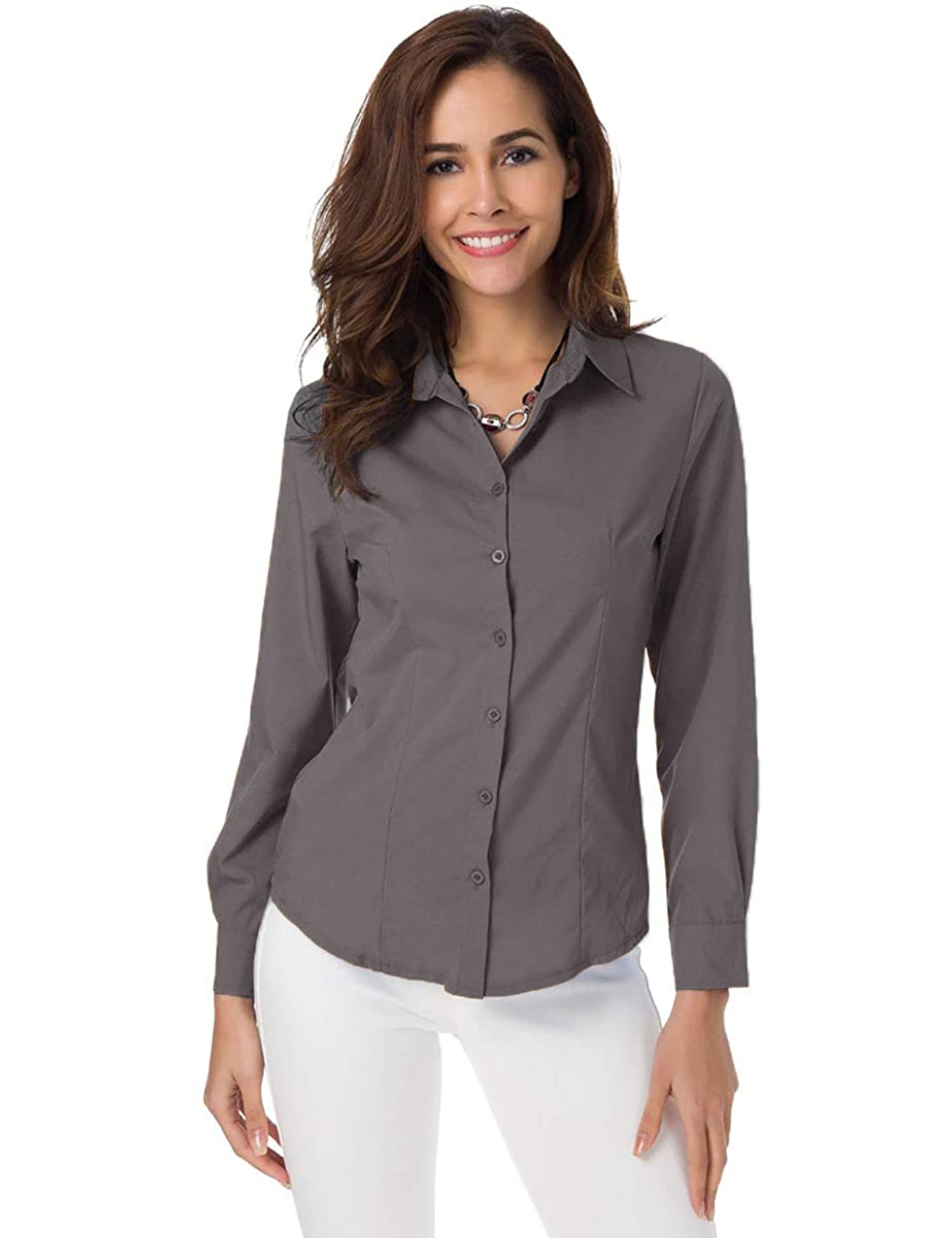Atnlewhi Womens Long Sleeve Button Down Shirts Classic Blouse Stretch Wrinkle-Free Work Office Casual Dress Shirt