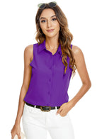 Women's Sleeveless Button Down Blouse – V-Neck Casual Summer Tank Top