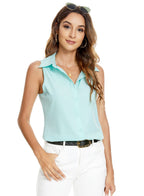 Women's Sleeveless Button Down Blouse – V-Neck Casual Summer Tank Top