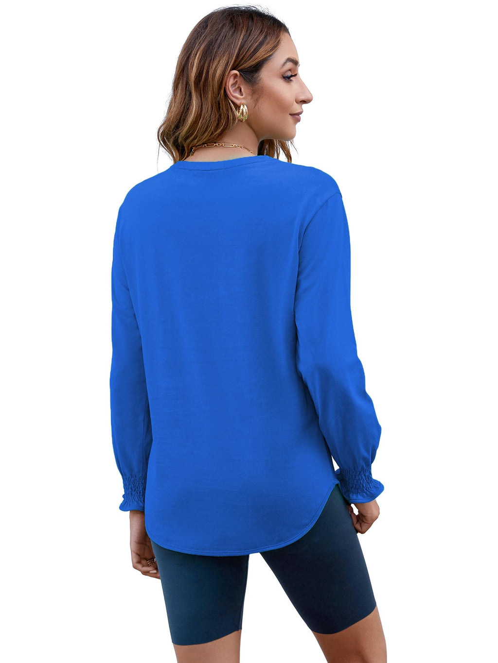 Women's Puff Sleeve Crew Neck Top – Long Sleeve Casual Cotton Blend T-Shirt