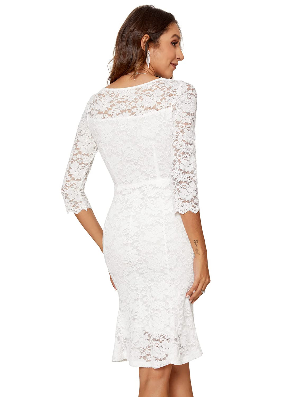 Atnlewhi Womens 3/4 Sleeve Slim Fit Lace Cocktail Dresses Party Wedding Guest V Neck Formal Evening Bodycon Dress
