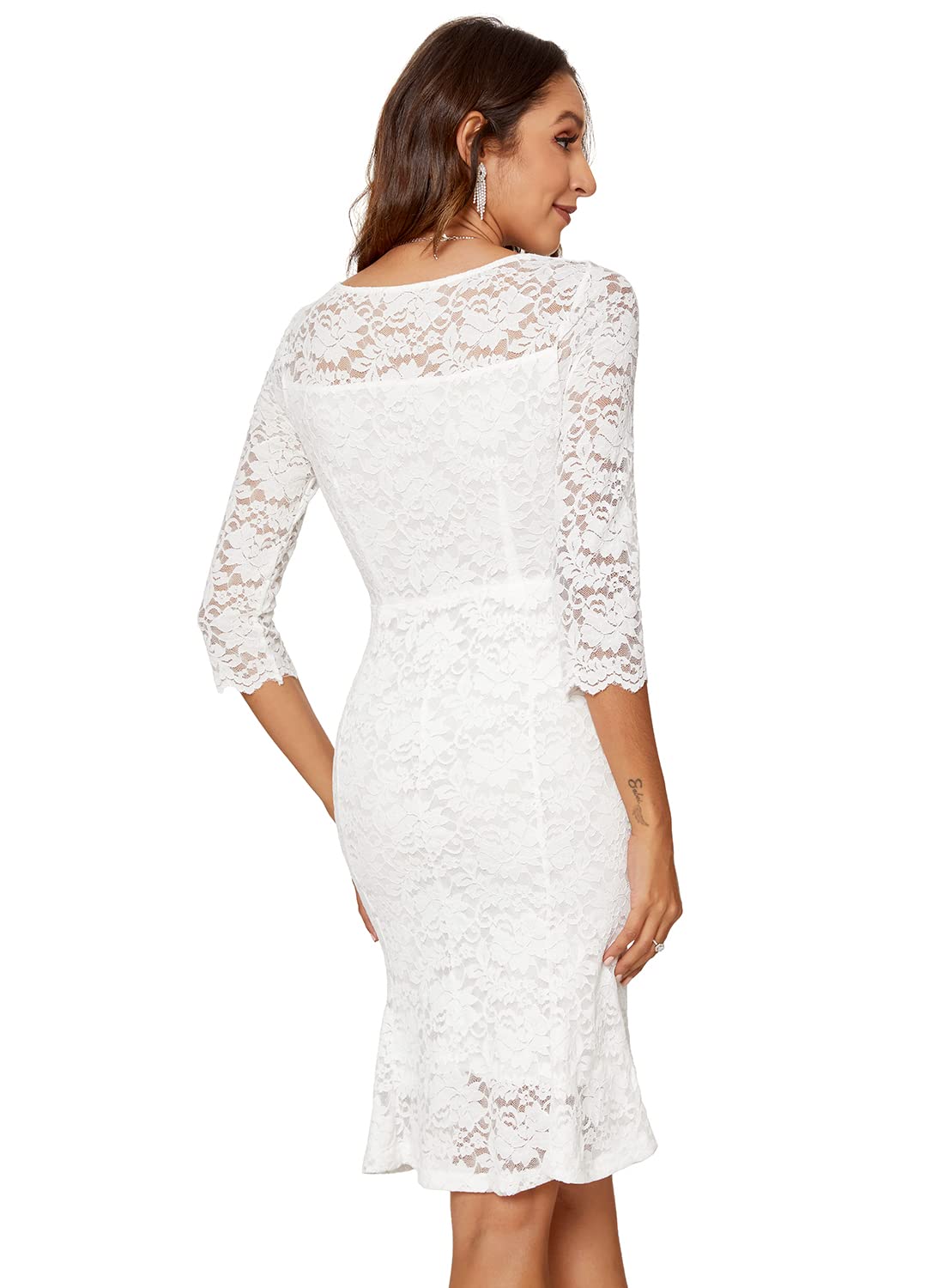 Atnlewhi Womens 3/4 Sleeve Slim Fit Lace Cocktail Dresses Party Wedding Guest V Neck Formal Evening Bodycon Dress