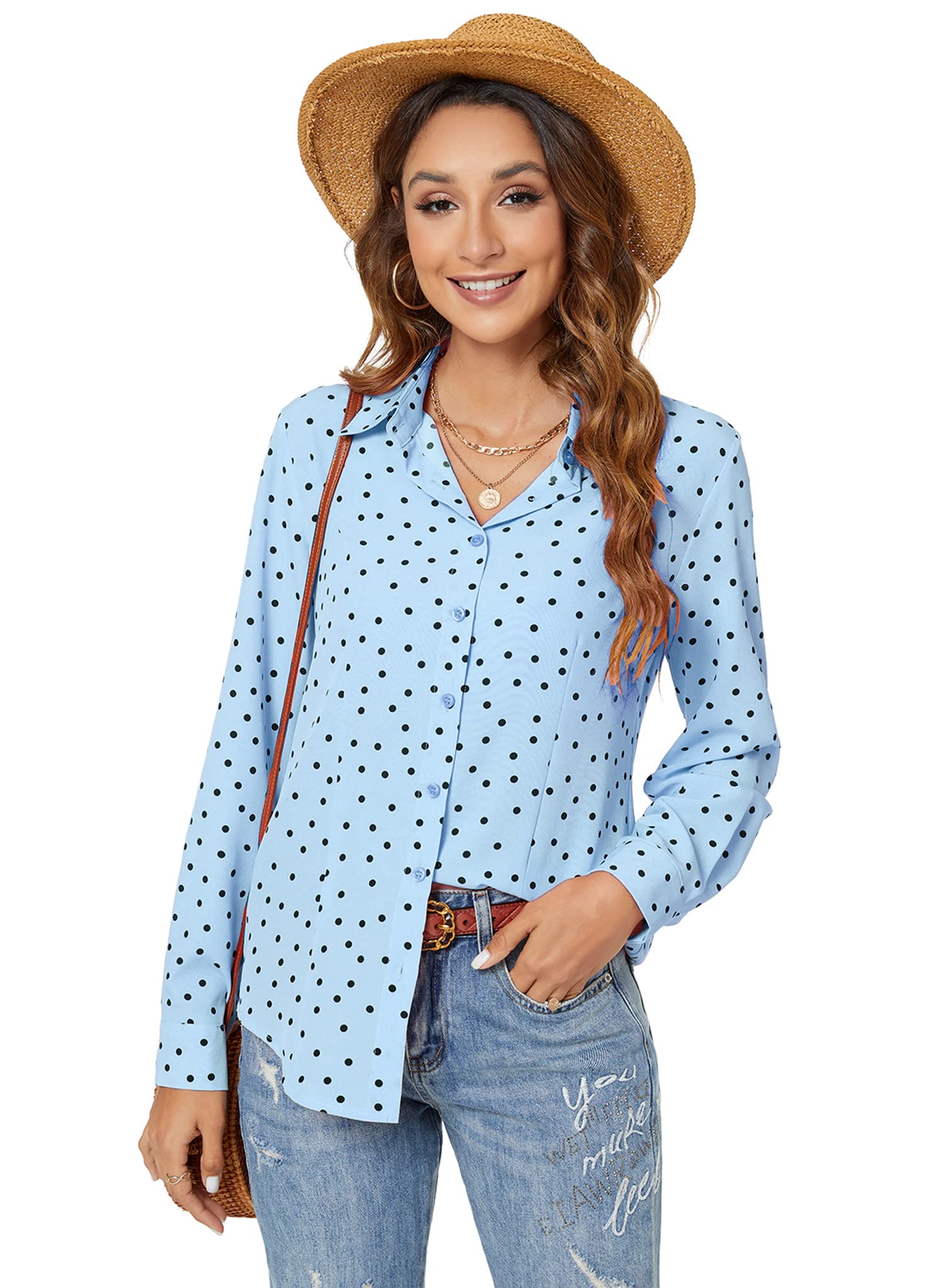 Atnlewhi Womens Long Sleeve Button Down Shirts Classic Blouse Stretch Wrinkle-Free Work Office Casual Dress Shirt