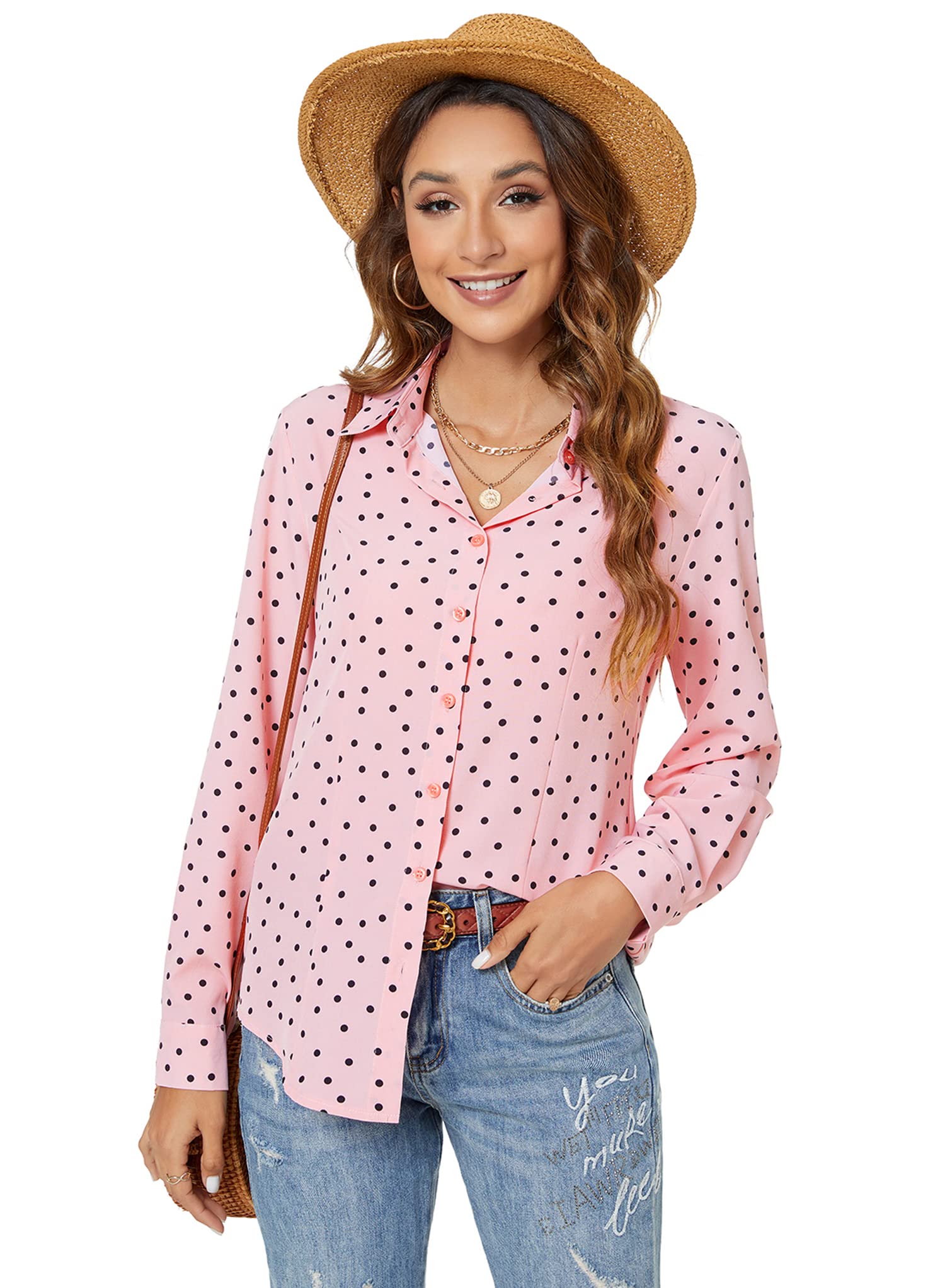Atnlewhi Womens Long Sleeve Button Down Shirts Classic Blouse Stretch Wrinkle-Free Work Office Casual Dress Shirt