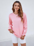 Women's Puff Sleeve Crew Neck Top – Long Sleeve Casual Cotton Blend T-Shirt