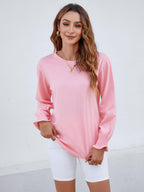 Women's Puff Sleeve Crew Neck Top – Long Sleeve Casual Cotton Blend T-Shirt