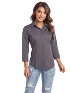 Women's 3/4 Sleeve Button Down Shirt – Stretch Cotton Business Casual Blouse