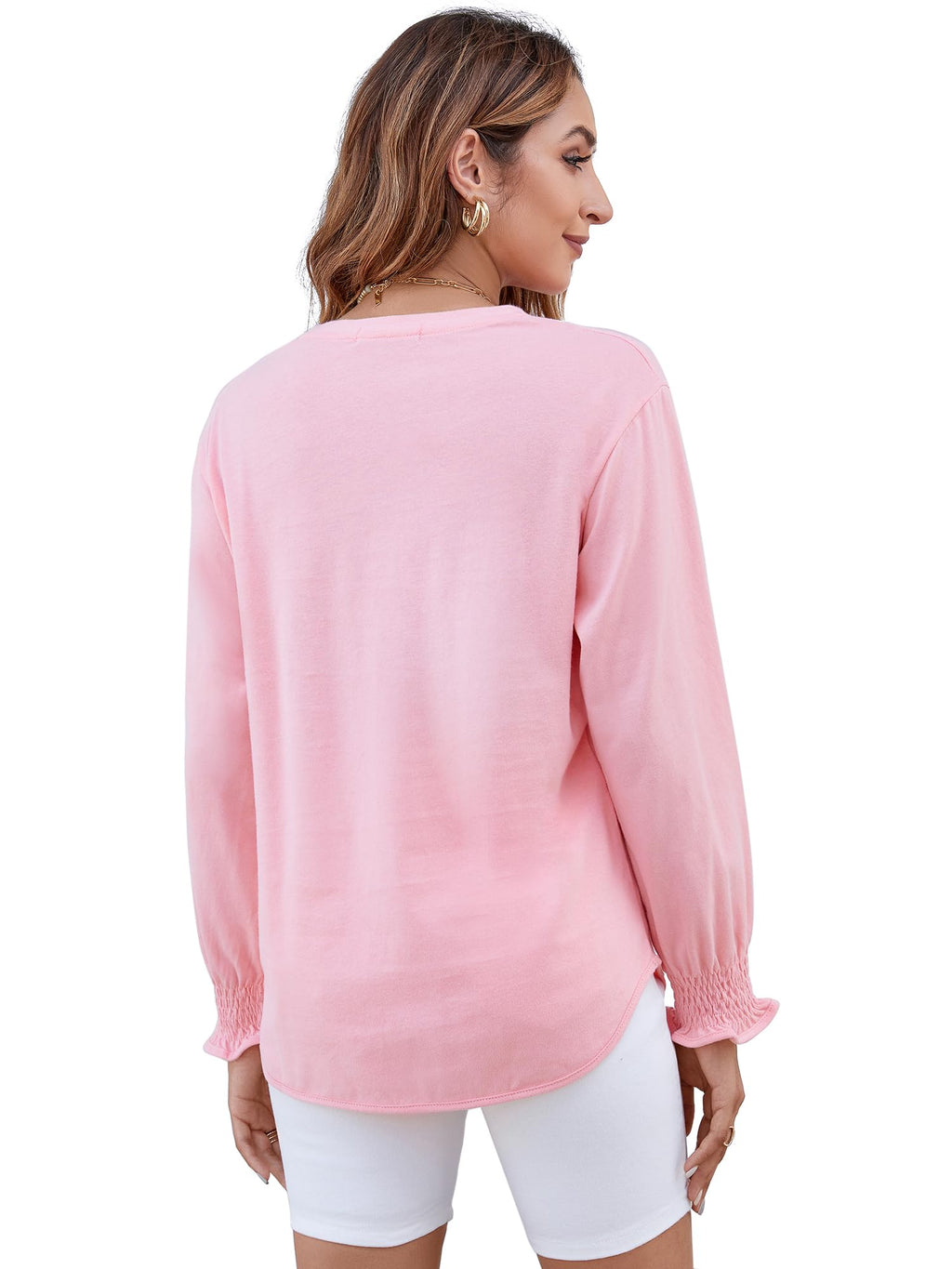 Women's Puff Sleeve Crew Neck Top – Long Sleeve Casual Cotton Blend T-Shirt