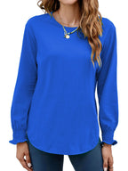 Women's Puff Sleeve Crew Neck Top – Long Sleeve Casual Cotton Blend T-Shirt