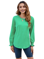 Women's Puff Sleeve Crew Neck Top – Long Sleeve Casual Cotton Blend T-Shirt