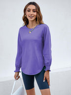 Women's Puff Sleeve Crew Neck Top – Long Sleeve Casual Cotton Blend T-Shirt