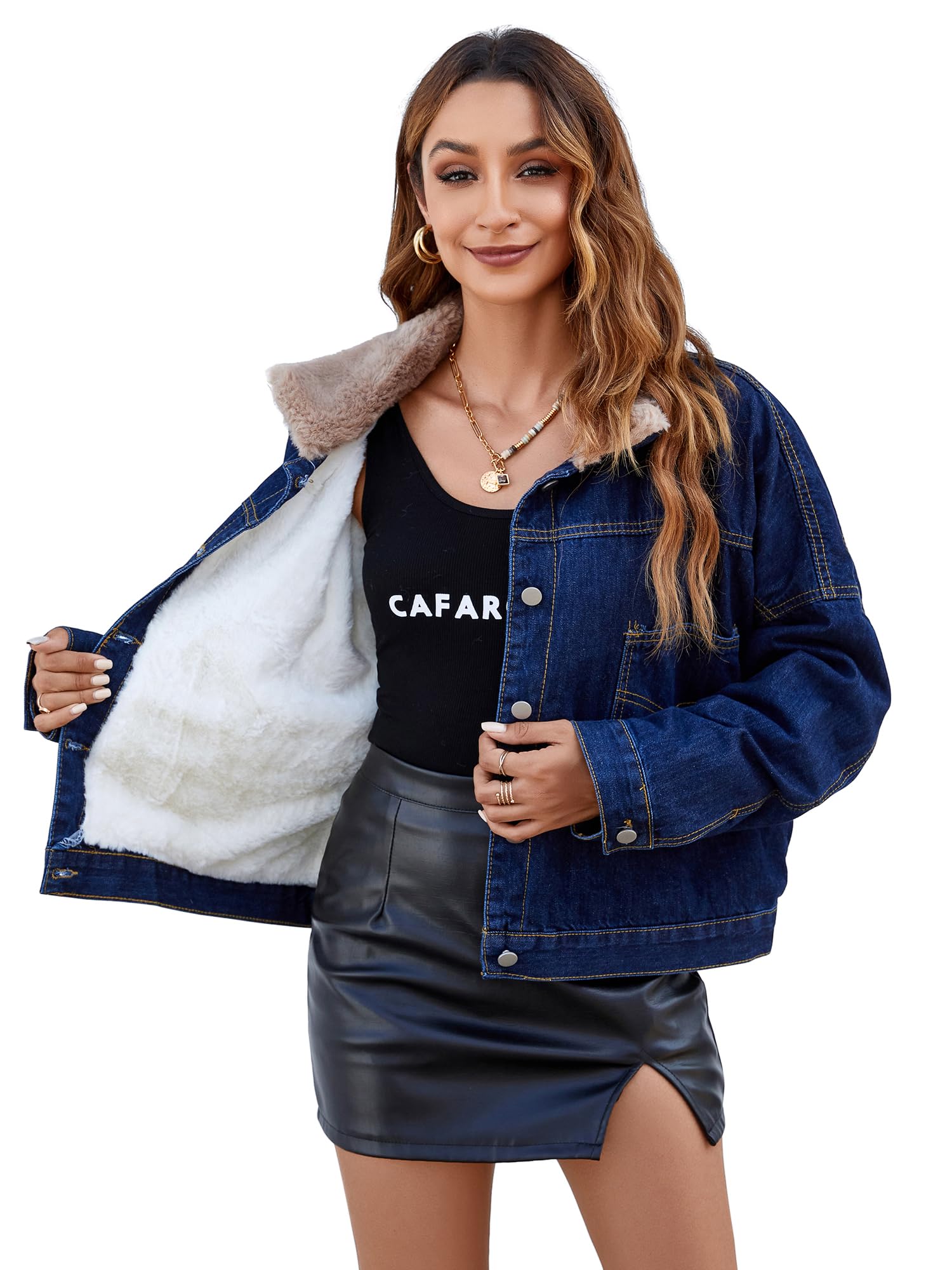 Atnlewhi Women's Retro Sherpa Lined Warm Denim Jean Jacket Thicker Jacket Coats with Pockets