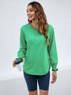 Women's Puff Sleeve Crew Neck Top – Long Sleeve Casual Cotton Blend T-Shirt