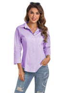 Women's 3/4 Sleeve Button Down Shirt – Stretch Cotton Business Casual Blouse