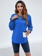 Women's Puff Sleeve Crew Neck Top – Long Sleeve Casual Cotton Blend T-Shirt