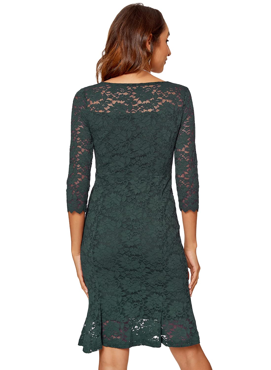 Atnlewhi Womens 3/4 Sleeve Slim Fit Lace Cocktail Dresses Party Wedding Guest V Neck Formal Evening Bodycon Dress