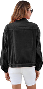 Women's Classic Denim Jacket – Long Sleeve Button Front Casual Jean Jacket