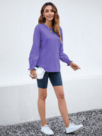Women's Puff Sleeve Crew Neck Top – Long Sleeve Casual Cotton Blend T-Shirt