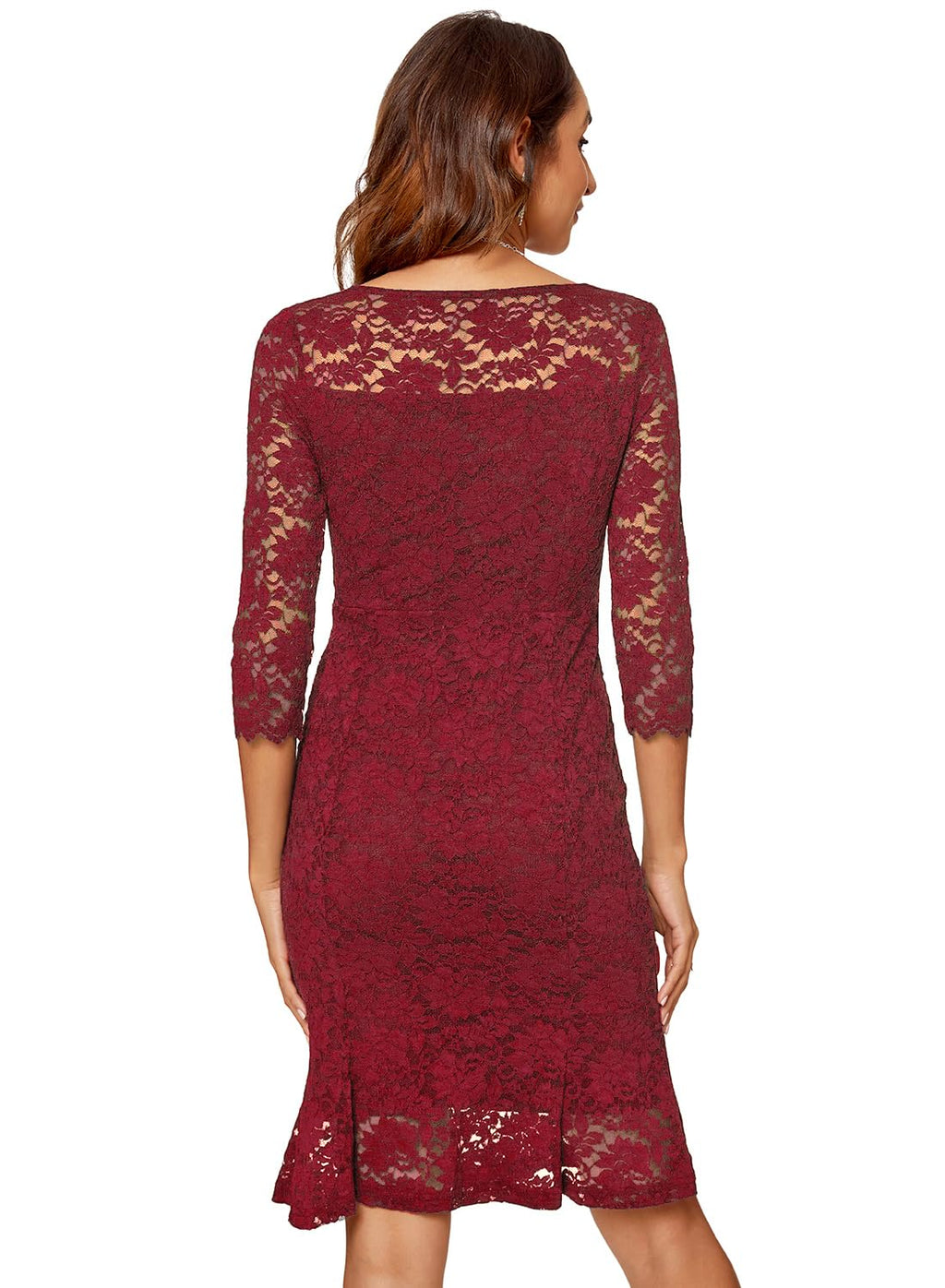 Atnlewhi Womens 3/4 Sleeve Slim Fit Lace Cocktail Dresses Party Wedding Guest V Neck Formal Evening Bodycon Dress