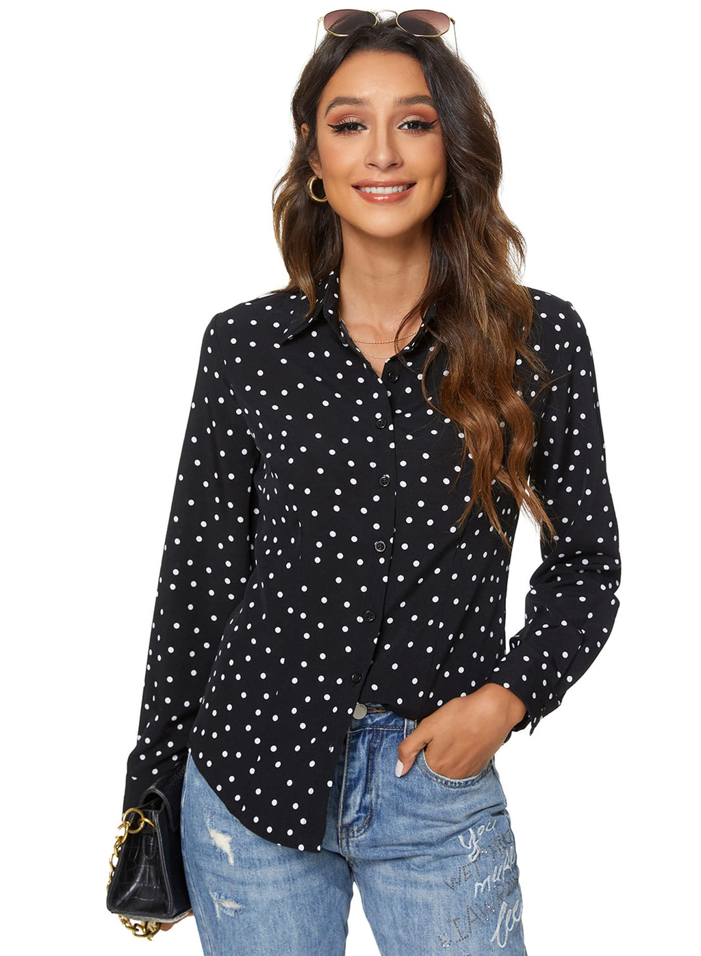 Atnlewhi Womens Long Sleeve Button Down Shirts Classic Blouse Stretch Wrinkle-Free Work Office Casual Dress Shirt