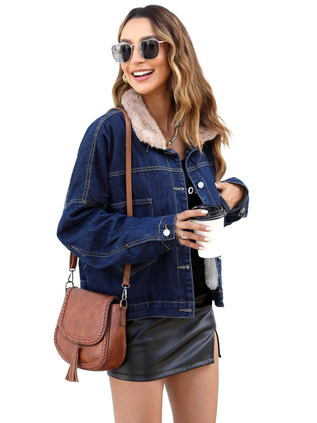 Atnlewhi Women's Retro Sherpa Lined Warm Denim Jean Jacket Thicker Jacket Coats with Pockets