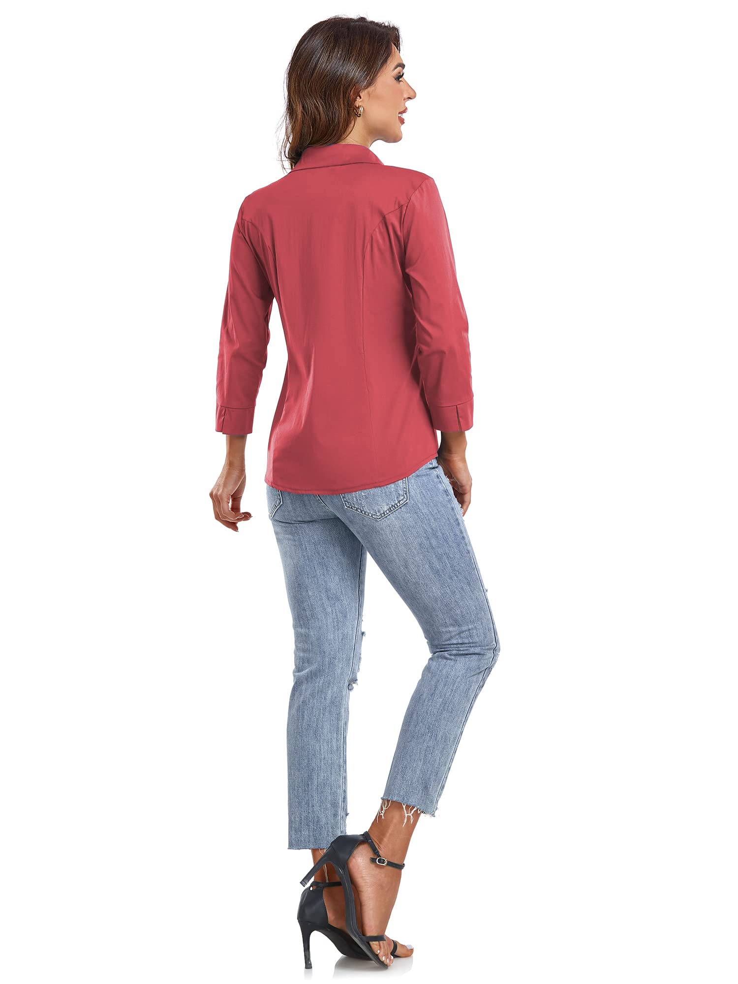 Atnlewhi Women's Button Down Shirts 3/4 Sleeve Business Stretch Work Office Formal Casual Blouse Tops
