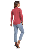 Women's 3/4 Sleeve Button Down Shirt – Stretch Cotton Business Casual Blouse