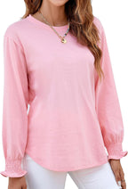 Women's Puff Sleeve Crew Neck Top – Long Sleeve Casual Cotton Blend T-Shirt