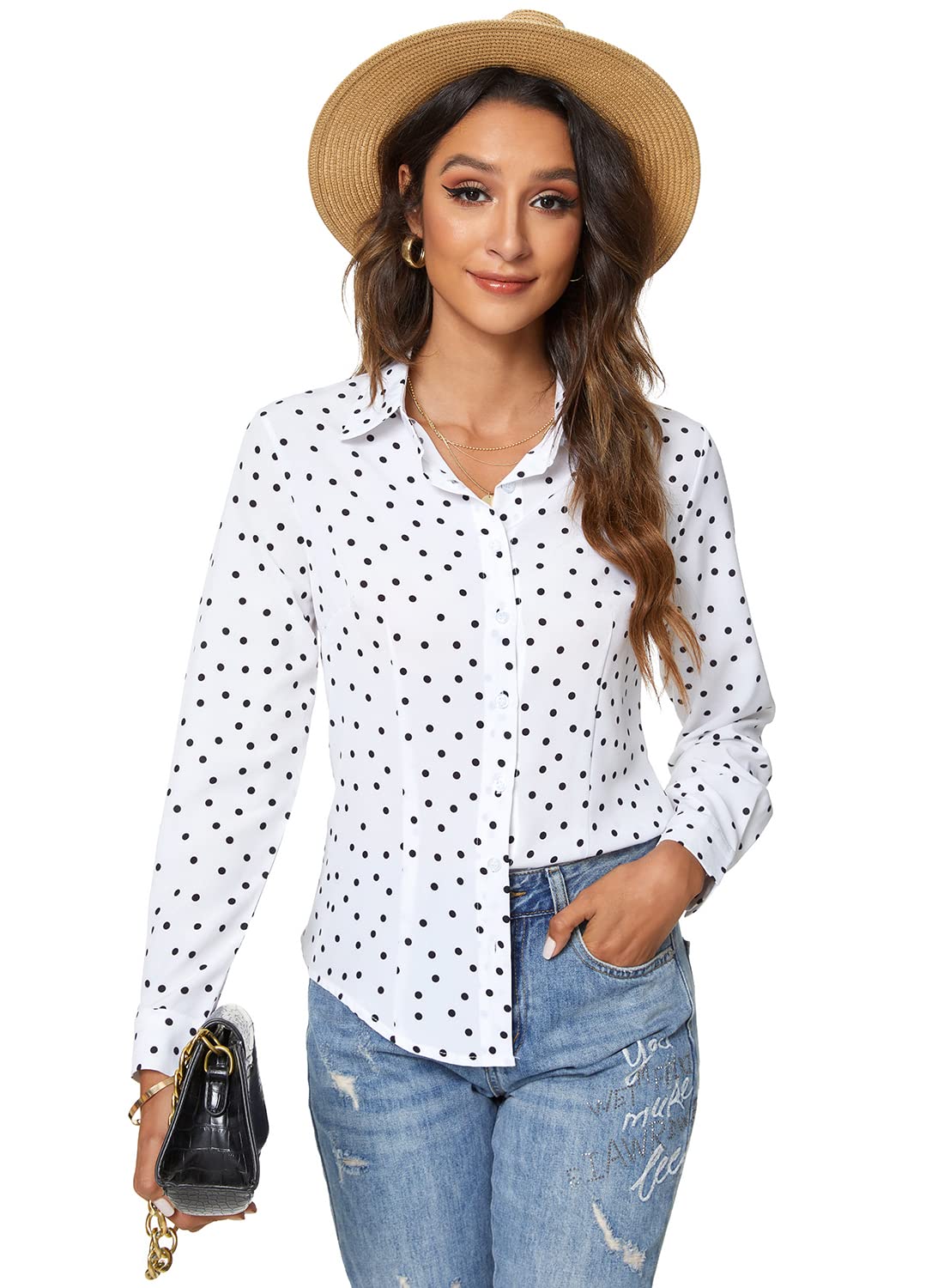 Atnlewhi Womens Long Sleeve Button Down Shirts Classic Blouse Stretch Wrinkle-Free Work Office Casual Dress Shirt