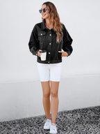 Women's Classic Denim Jacket – Long Sleeve Button Front Casual Jean Jacket