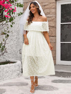 Women's Off Shoulder Lace Maxi Dress – Floral Ruffle A-Line Wedding Guest Dress